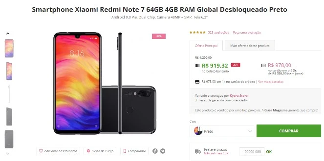 Exemplo promoção do Celular da Xiaomi