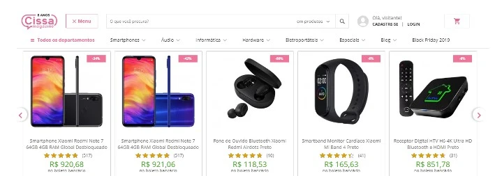 Carrossel de e-commerce com produtos eletrônicos