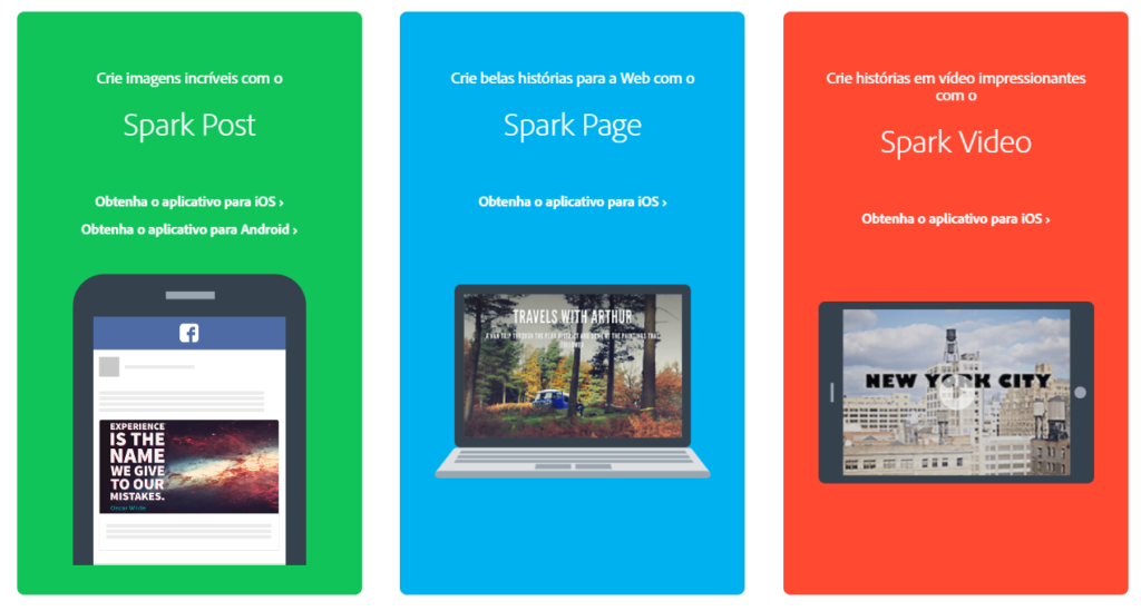 adobe spark cria vídeos curtos, imagens e páginas da web