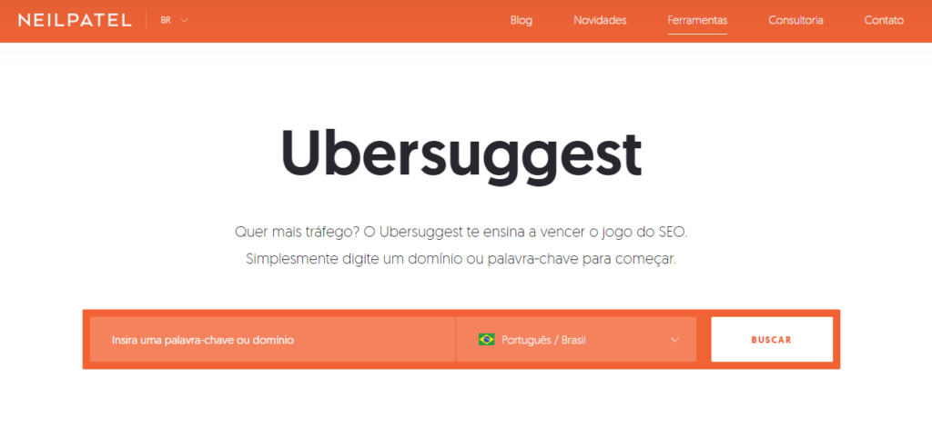 ubersuggest é uma ferramenta de SEO gratuita e interessante para descobrir tendências para as redes sociais