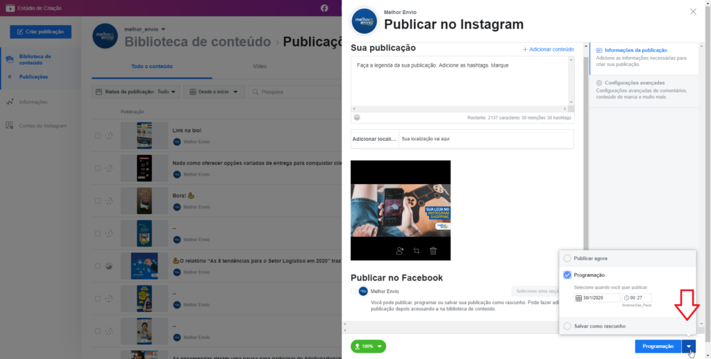 imagem mostra tutorial de como programar postagens no Instagram