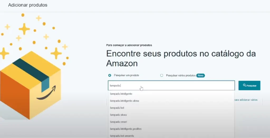 tela com cadastro de produtos pré-existentes na Amazon