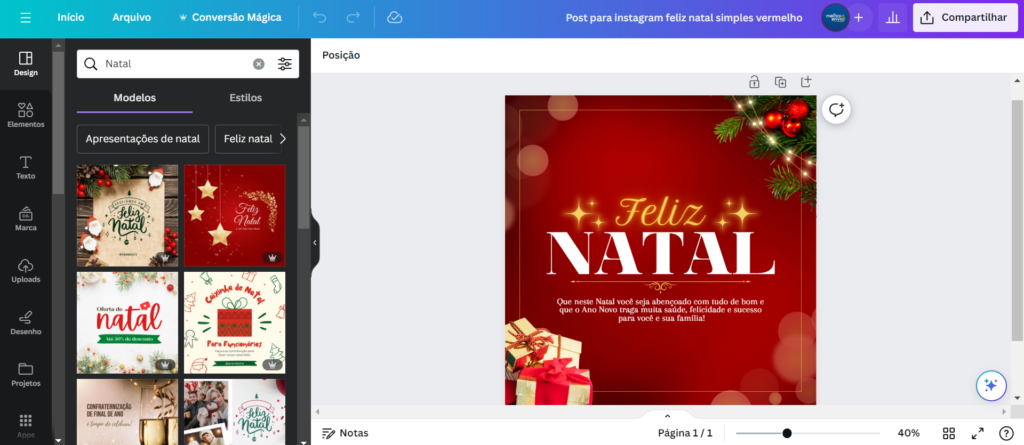 Imagem com exemplo de mensagem de Feliz Natal para clientes criado no Canva.