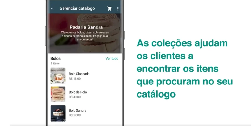 Exemplo dos catálogos de produtos do WhatsApp Business