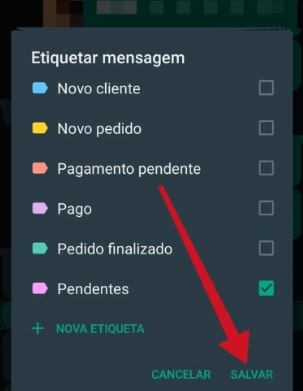 Exemplo de como funciona as etiquetas no WhatsApp Business