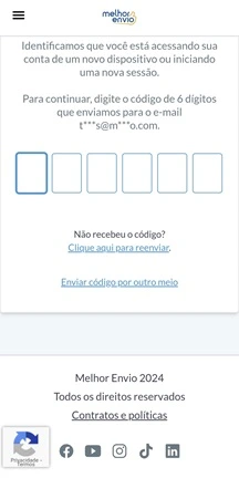 Passo 3 - Caso já possua uma conta, um código de verificação será enviado para o email cadastrado para a validação do login